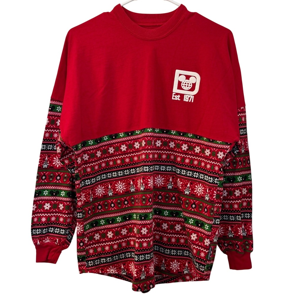 Disney Parks Spirit Jersey Womens XS Red Fair Isle Christmas Walt Disney World